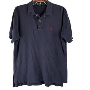 Vintage Polo Ralph Lauren Navy Blue Short Sleeve Polo Style Shirt Red Embroidere
